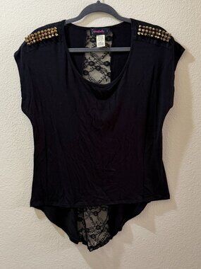 Studded Black Lace Blouse Size L
